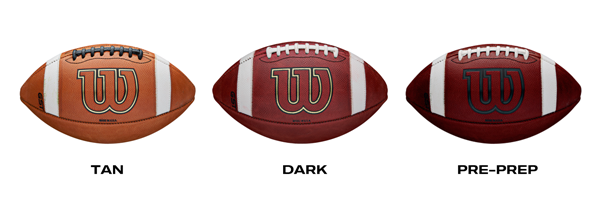 tan, dark, and pre-prep football leather closeup of three colors of leather from light to dark