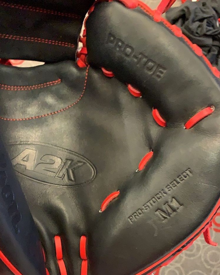 close-up of Stephenson's catcher's mitt