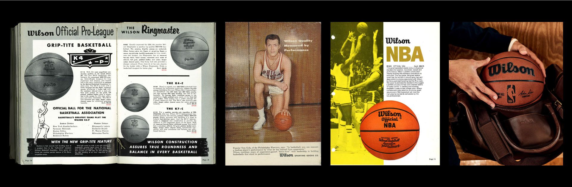 Montage of historical Wilson basketball ads